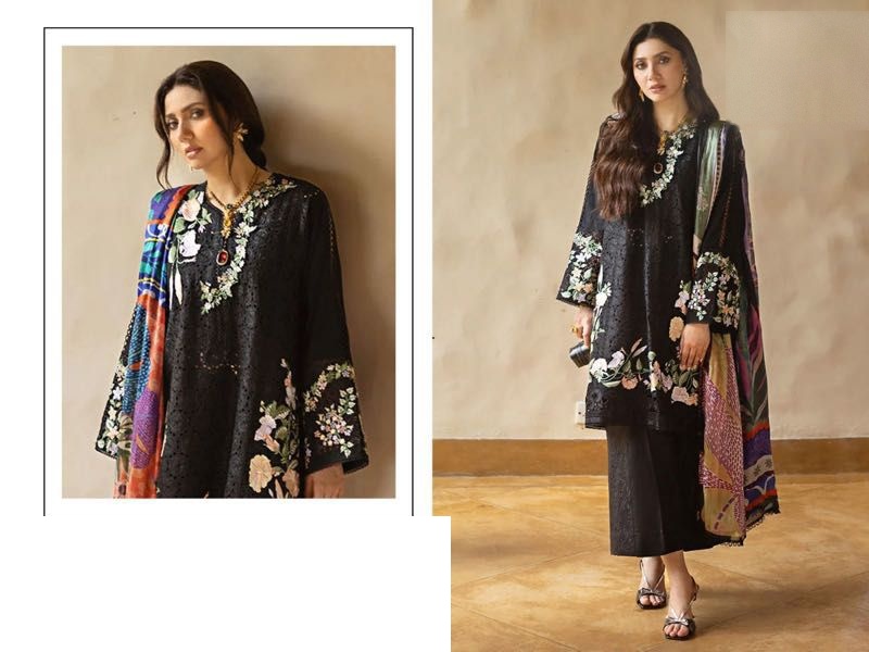 Black embroidered cambric cotton plazo suit