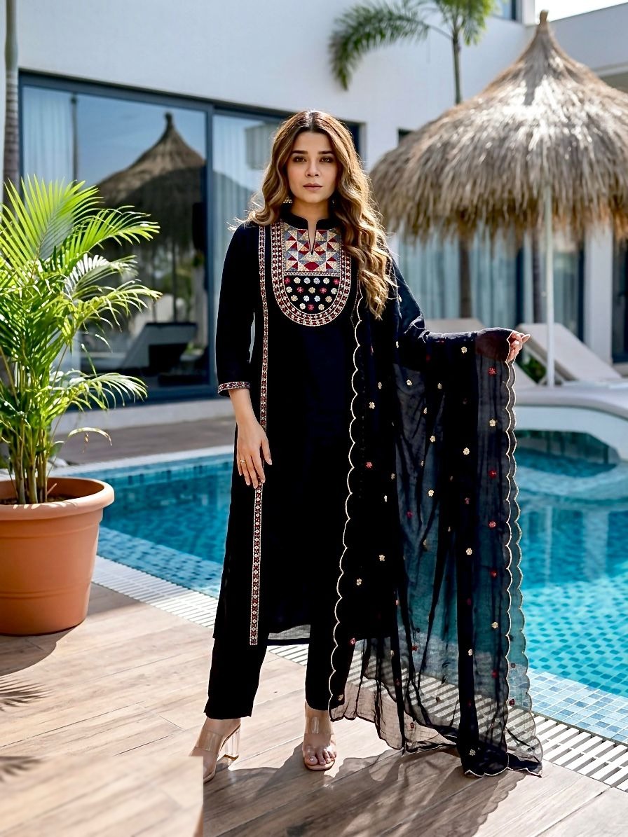 Black embroidered salwar suit colorful yoke