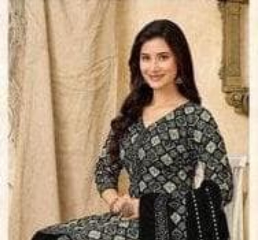 Black geometric printed pure cotton salwar suit