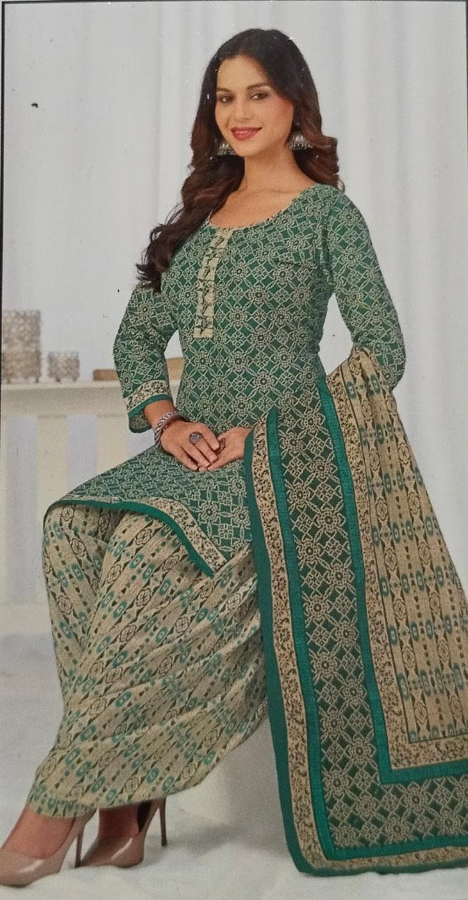 Green beige printed Patiala suit