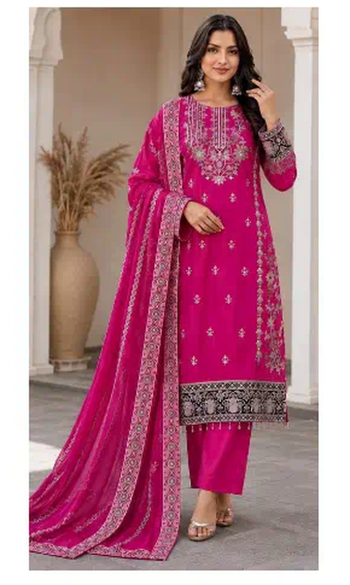 Magenta embroidered salwar suit contrast border