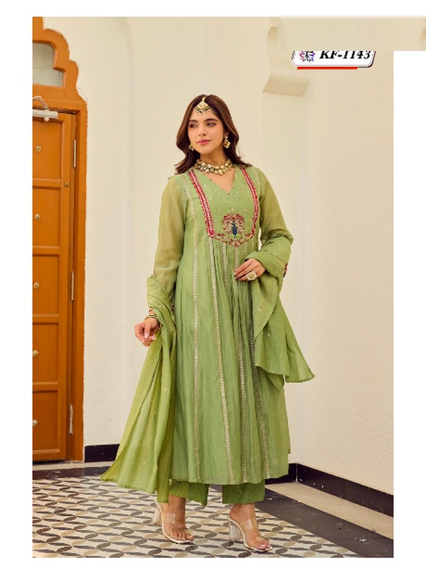 Sage green embroidered Anarkali salwar suit