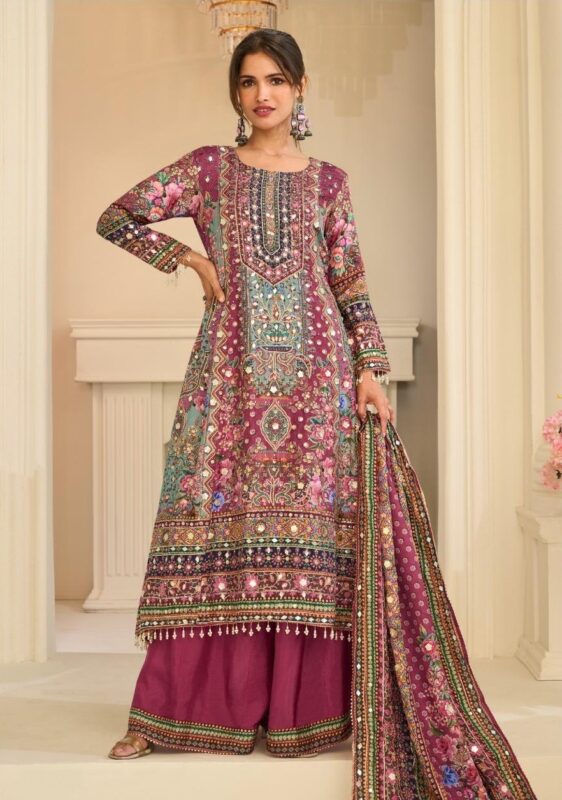 Magenta EHSAAS crepe silk palazzo suit