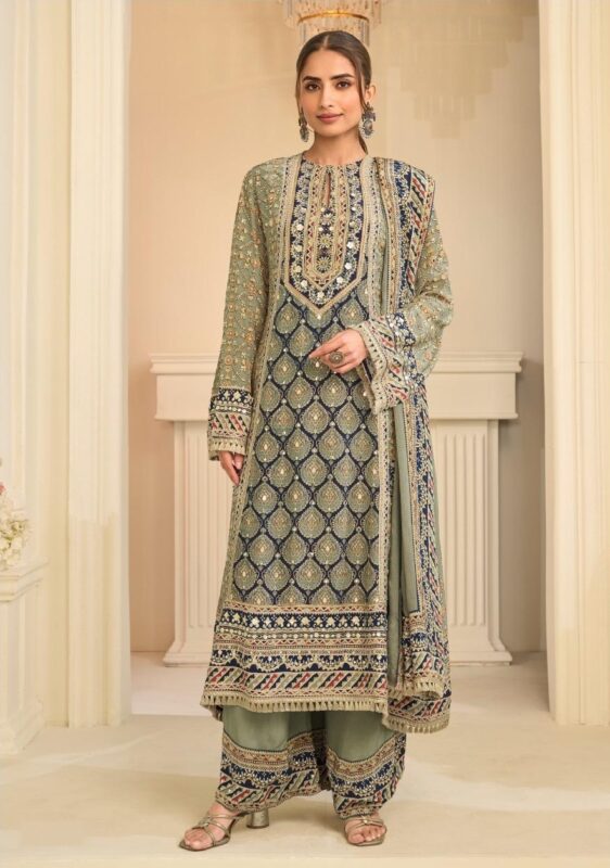 Sage green EHSAAS crepe silk palazzo suit