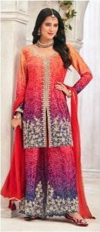 Orange & purple ombre embroidered palazzo suit