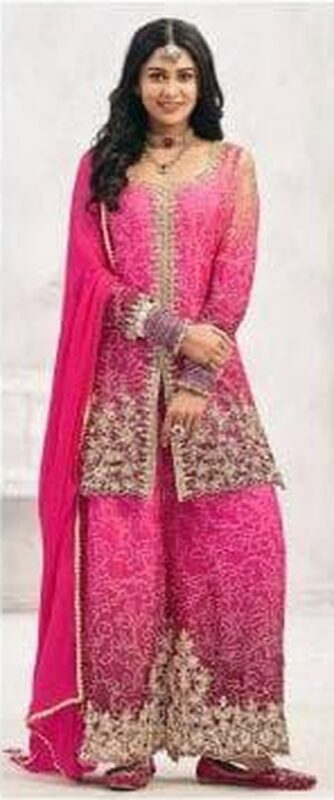 Pink ombre embroidered palazzo suit